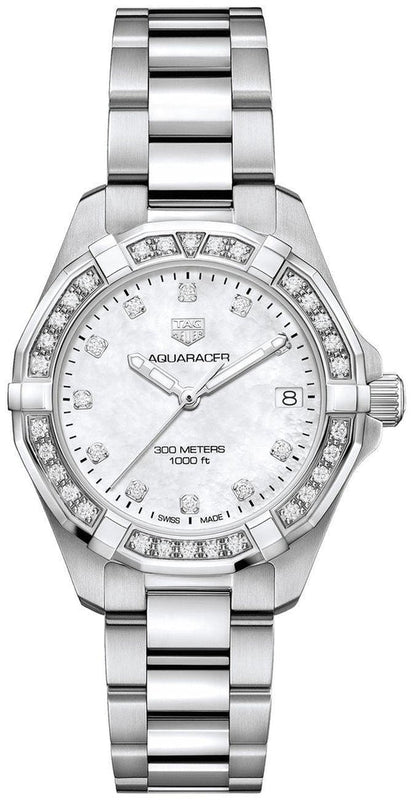 Tag Heuer Aquaracer Diamonds White Mother of Pearl Dial Silver Steel Strap Watch for Women - WBD1315.BA0740 Buy Now By Tag Heuer