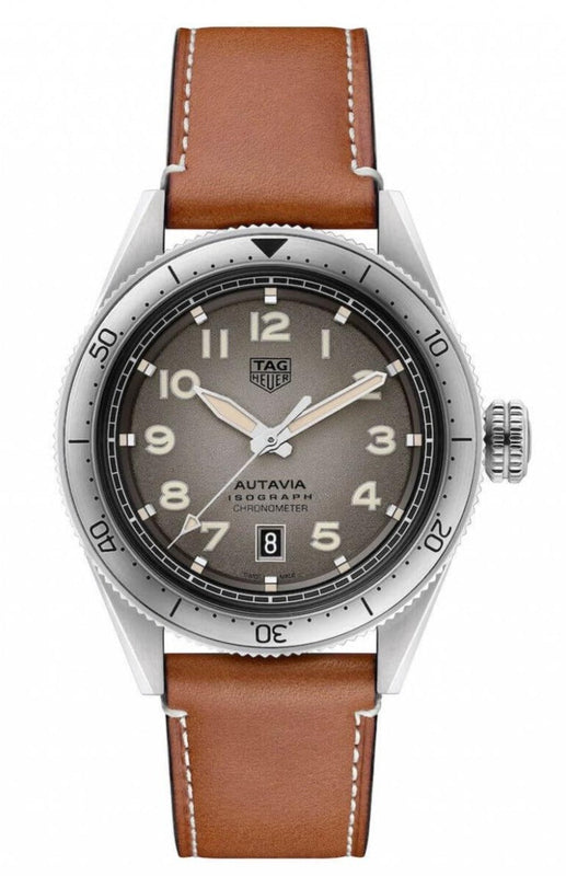 Tag Heuer Autavia Isograph Grey Dial Calfskin Brown Leather Strap Watch for Men - WBE5111.FC8267 Buy Now By Tag Heuer