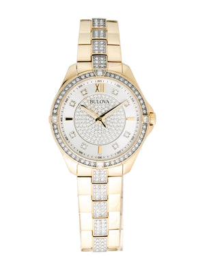 Bulova Crystal Collection Silver Crystal Dial Gold Steel Strap Watch for Women - 98L228 Buy Now By Bulova