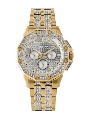 Bulova Crystal Collection Octova White Dial Gold Steel Strap Watch for Men - 98C126 Buy Now By Bulova