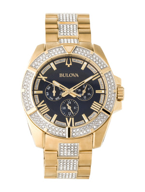 Bulova Crystal Collection Blue Dial Gold Steel Strap Watch for Men - 98C128 Buy Now By Bulova