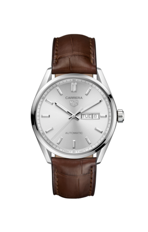 Tag Heuer Carrera Day Date Silver Dial Brown Leather Strap Watch for Men - WBN2011.FC6484 Buy Now By Tag Heuer