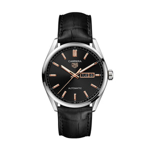 Tag Heuer Carrera Day Date Black Dial Black Leather Strap Watch for Men - WBN2013.FC6503 Buy Now By Tag Heuer