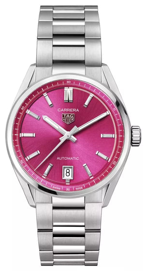 Tag Heuer Carrera Date Automatic 18K Pink Dial Silver Steel Strap Watch for Women - WBN2313.BA0001 Buy Now By Tag Heuer