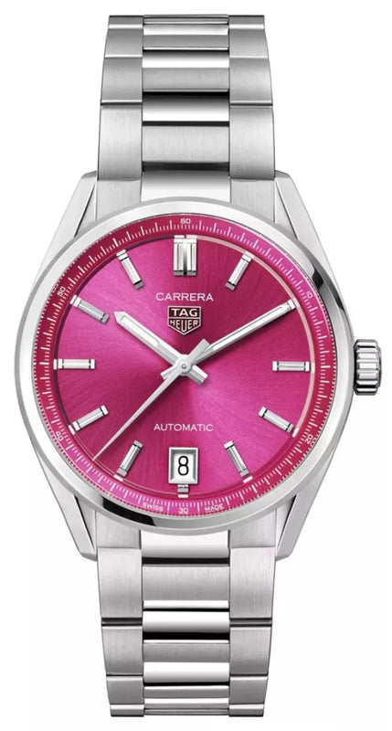 Tag Heuer Carrera Date Automatic 18K Pink Dial Silver Steel Strap Watch for Women - WBN2313.BA0001 Buy Now By Tag Heuer