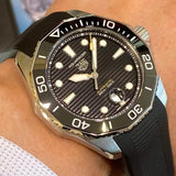 Tag Heuer Aquaracer Professional 300 Automatic Black Dial Black Rubber Strap Watch for Men - WBP201A.FT6197