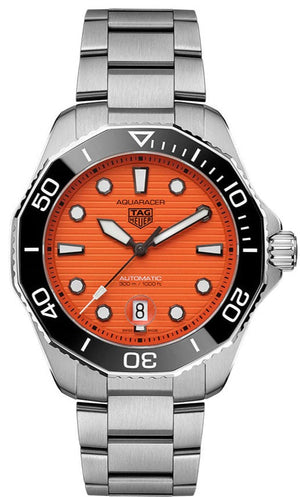 Tag Heuer Aquaracer Professional 300 Diver Automatic Orange Dial Silver Steel Strap Watch for Men - WBP201F.BA0632 Buy Now By Tag Heuer