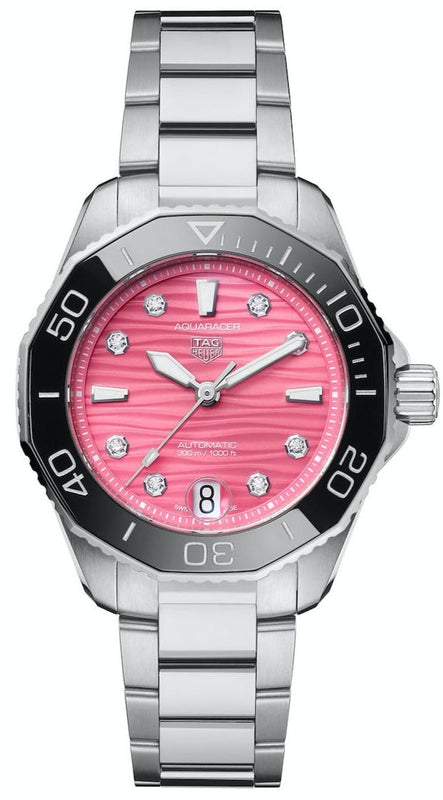Tag Heuer Aquaracer Professional 300 Automatic Diamonds Pink Dial Silver Steel Strap Watch for Women - WBP231J.BA0618 Buy Now By Tag Heuer