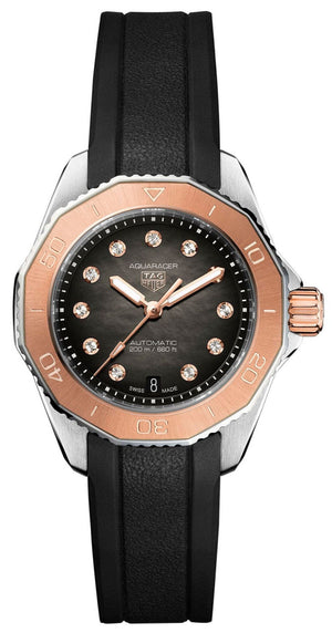Tag Heuer Aquaracer Professional 200 Automatic Diamonds Black Dial Black Rubber Strap Watch for Women - WBP2451.FT6200 Buy Now By Tag Heuer