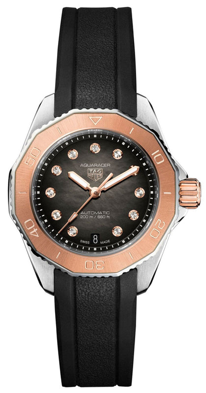 Tag Heuer Aquaracer Professional 200 Automatic Diamonds Black Dial Black Rubber Strap Watch for Women - WBP2451.FT6200 Buy Now By Tag Heuer