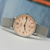 Fossil Jacqueline Three Hand Pink Dial Silver Mesh Strap Watch for Women - ES5089 Buy Now By Fossil