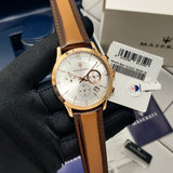 Maserati Ricordo Chronograph Silver Dial Brown Leather Strap Watch For Men - R8871633002 Buy Now By Maserati