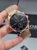 Hugo Boss Associate Black Dial Rose Gold Mesh Bracelet Watch for Men - 1513806 Buy Now By Hugo Boss