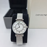 Emporio Armani Gianni T-Bar Quartz Mother of Pearl Dial Silver Mesh Bracelet Watch For Women - AR11319 Buy Now By Emporio Armani