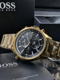 Hugo Boss Globetrotter Chronograph Black Dial Gold Steel Strap Watch for Men - 1513932 Buy Now By Hugo Boss