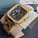 Fossil Inscription Automatic Skeleton Black Dial Gold Steel Strap Watch for Men - BQ2573 Buy Now By Fossil