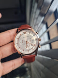 Emporio Armani Quartz Silver Dial Brown Leather Strap Watch For Men - AR11043 Buy Now By Emporio Armani