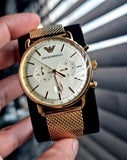 Emporio Armani Aviator Chronograph Quartz Beige Dial Gold Mesh Bracelet Watch For Men - AR11315 Buy Now By Emporio Armani