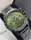 Emporio Armani Mario Chronograph Green Dial Black Steel Strap Watch For Men - AR11472 Buy Now By Emporio Armani