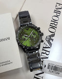 Emporio Armani Mario Chronograph Green Dial Black Steel Strap Watch For Men - AR11472 Buy Now By Emporio Armani