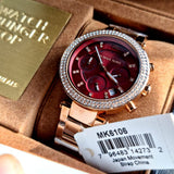 Michael Kors Parker Chronograph Red Dial Rose Gold Steel Strap Watch For Women - MK6106 Buy Now By Michael Kors