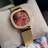 Guess Quartz Red Dial Gold Mesh Strap Watch For Women - GW0354L4 Buy Now By Guess