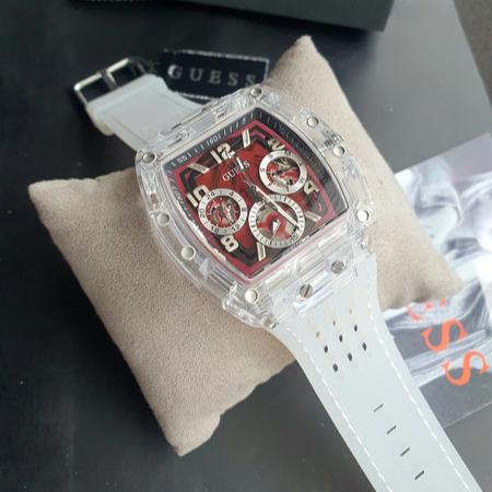 Guess Phoenix Quartz Burgundy Dial Transparent Silicone Strap Watch For Men - GW0499G9 Buy Now By Guess