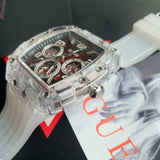 Guess Phoenix Quartz Burgundy Dial Transparent Silicone Strap Watch For Men - GW0499G9 Buy Now By Guess