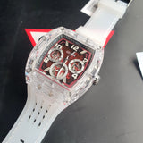 Guess Phoenix Quartz Burgundy Dial Transparent Silicone Strap Watch For Men - GW0499G9 Buy Now By Guess