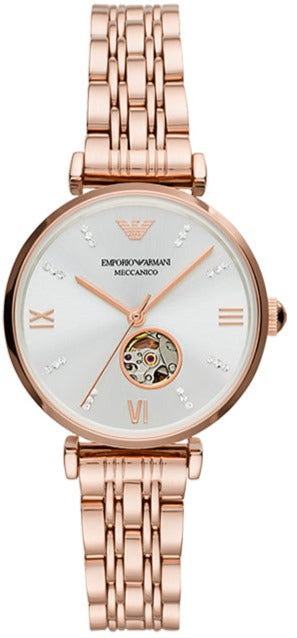 Emporio Armani Gianni T-Bar Silver Dial Rose Gold Steel Strap Watch For Women - AR60023 Buy Now By Emporio Armani