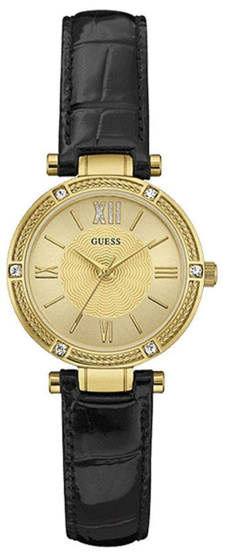 Guess Park Avenue Quartz Gold Dial Black Leather Strap Watch For Women - W0838L1 Buy Now By Guess