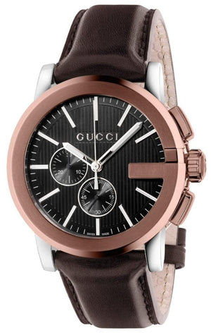 Gucci G Chrono Black Dial Brown Leather Strap Watch For Men - YA101202 Buy Now By Gucci