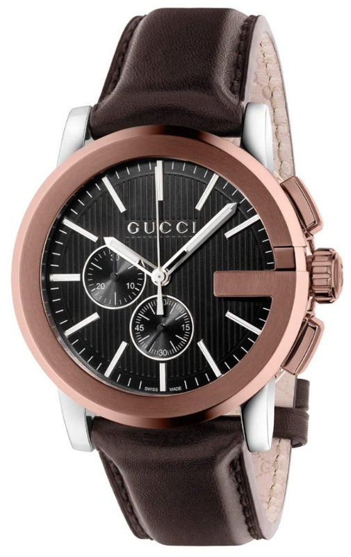Gucci G Chrono Black Dial Brown Leather Strap Watch For Men - YA101202 Buy Now By Gucci