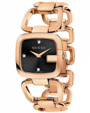 Gucci G Ladies Diamonds Black Dial Rose Gold Steel Strap Watch For Women - YA125512 Buy Now By Gucci