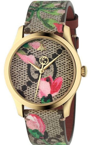 Gucci G Timeless Floral Brown Dial Brown Leather Strap Watch For Women - YA1264038 Buy Now By Gucci