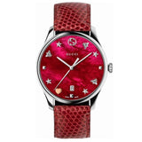 Gucci G-Timeless Mother of Pearl Red Dial Red Leather Strap Watch For Women - YA1264041 Buy Now By Gucci