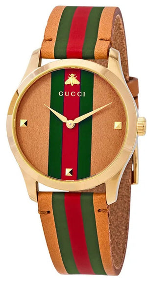 Gucci G Timeless Quartz Brown Dial Brown Leather Strap Unisex Watch - YA1264077 Buy Now By Gucci