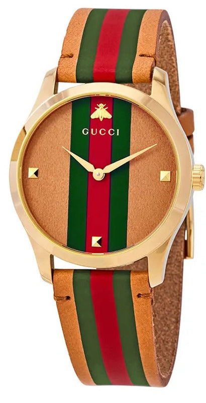 Gucci G Timeless Quartz Brown Dial Brown Leather Strap Unisex Watch - YA1264077 Buy Now By Gucci