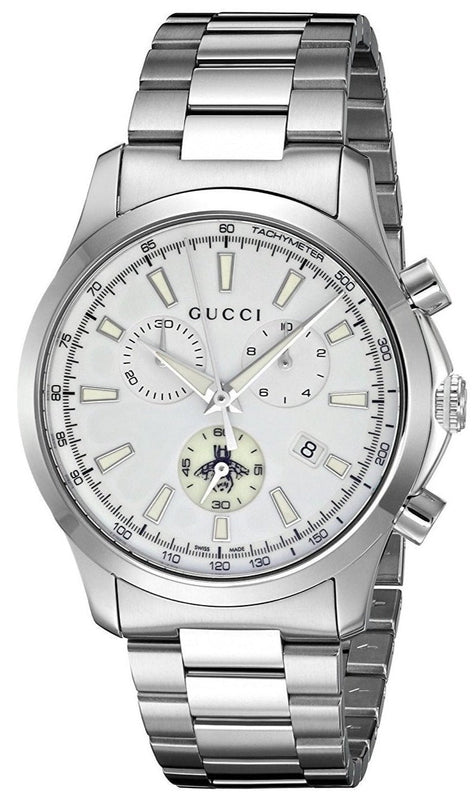 Gucci G Timeless Chronograph White Dial Silver Steel Strap Watch For Men - YA126472 Buy Now By Gucci