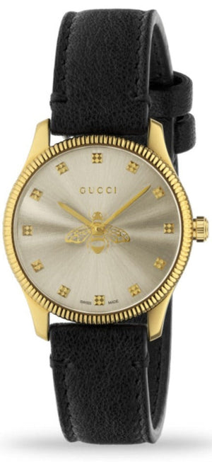 Gucci G Timeless Quartz Silver Dial Black Leather Strap Watch For Women - YA1265023 Buy Now By Gucci