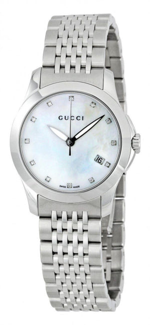 Gucci G Timeless Diamonds Mother of Pearl Dial Silver Steel Strap Watch For Women - YA126504 Buy Now By Gucci