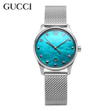 Gucci G-Timeless Turquoise Mother of Pearl Dial Silver Mesh Bracelet Watch For Women - YA126582 Buy Now By Gucci