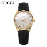 Gucci G-Timeless Mother of Pearl Dial Black Leather Strap Watch For Women - YA126589 Buy Now By Gucci