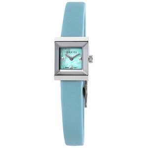 Gucci G-Frame Pastel Blue Mother of Pearl Dial Blue Leather Strap Watch For Women - YA128531 Buy Now By Gucci