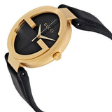 Gucci Interlocking G Gold Black Dial Black Leather Strap Unisex Watch - YA133326 Buy Now By Gucci