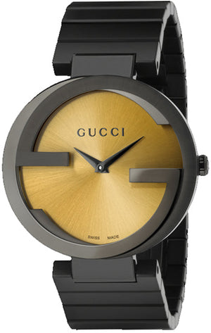 Gucci Interlocking G Quartz Gold Dial Black Steel Strap Watch For Women - YA133314 Buy Now By Gucci