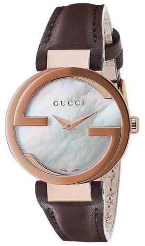 Gucci G Interlocking Mother of Pearl Dial Brown Leather Strap Watch For Women - YA133516 Buy Now By Gucci