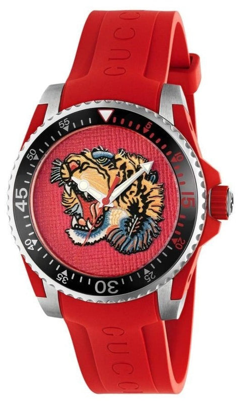 Gucci Dive Quartz Red Dial Red Rubber Strap Watch For Men - YA136315 Buy Now By Gucci