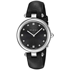 Gucci Diamantissima Diamonds Black Dial Black Leather Strap Watch For Women - YA141403 Buy Now By Gucci
