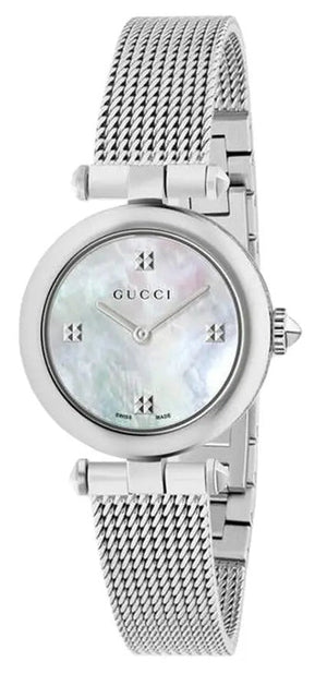 Gucci Diamantissima Quartz Diamonds Mother of Pearl Dial Silver Mesh Bracelet Watch for Women - YA141504 Buy Now By Gucci